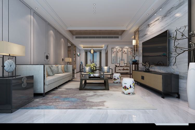 佛山市恒大山湖郡新中式風(fēng)格三居室裝修案例