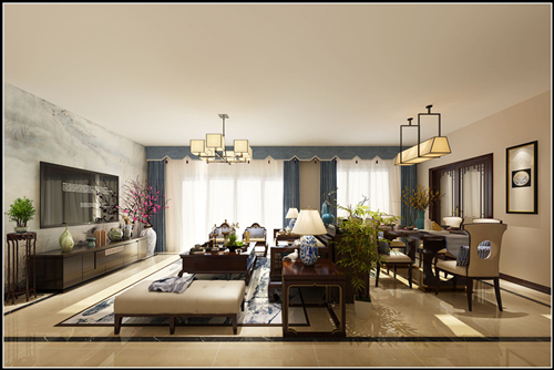 佛山市海倫堡玖悅瀾灣新中式風(fēng)格三居室裝修案例