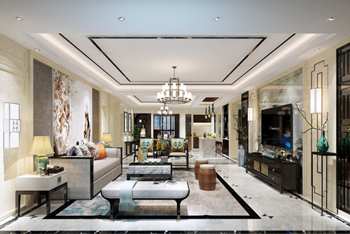 佛山市鵬瑞皓玥灣新中式風(fēng)格三居室裝修案例
